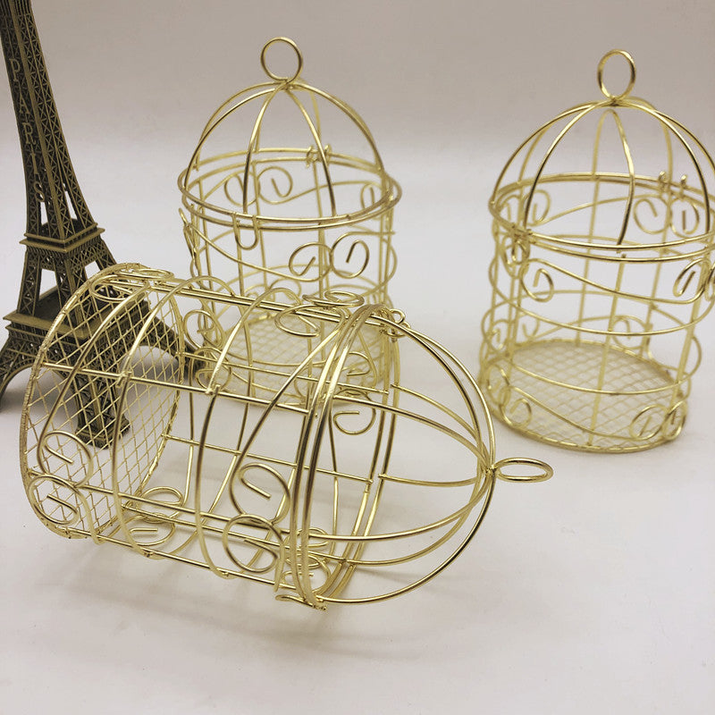 Decorative Birdcage in Gold – Mini Metal Bird Cage Ornament, 12.5 cm