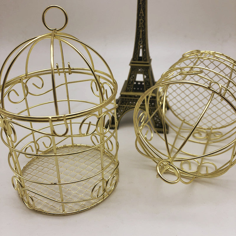 Decorative Birdcage in Gold – Mini Metal Bird Cage Ornament, 12.5 cm