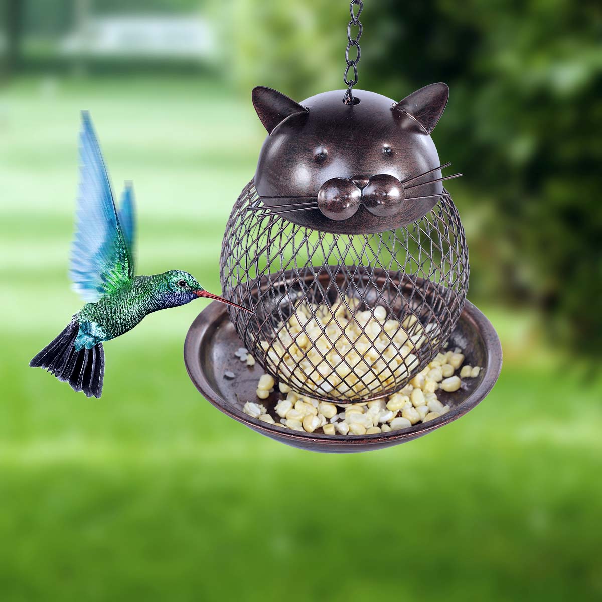 Metal Bird Feeder in Cat Shape – Decorative Vintage Cat Bird Feeder