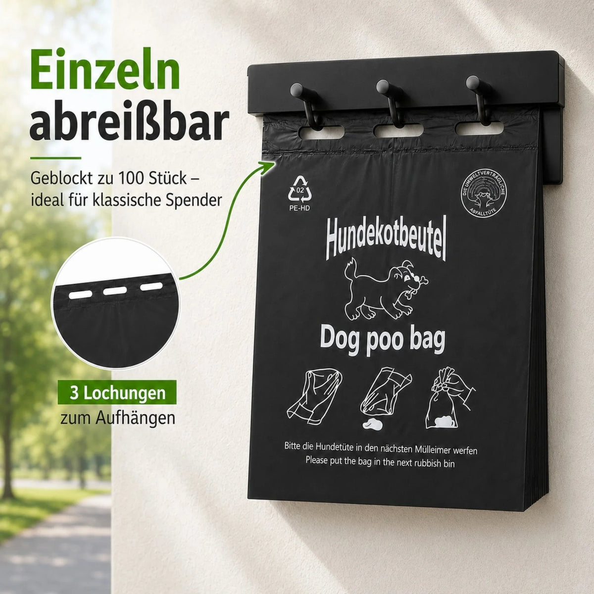 IG-AS Black Dog Poo Bags – 20 × 32 cm Poo Bags for Dogs, Blocks of 100