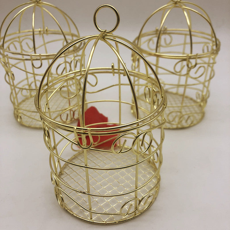 Decorative Birdcage in Gold – Mini Metal Bird Cage Ornament, 12.5 cm