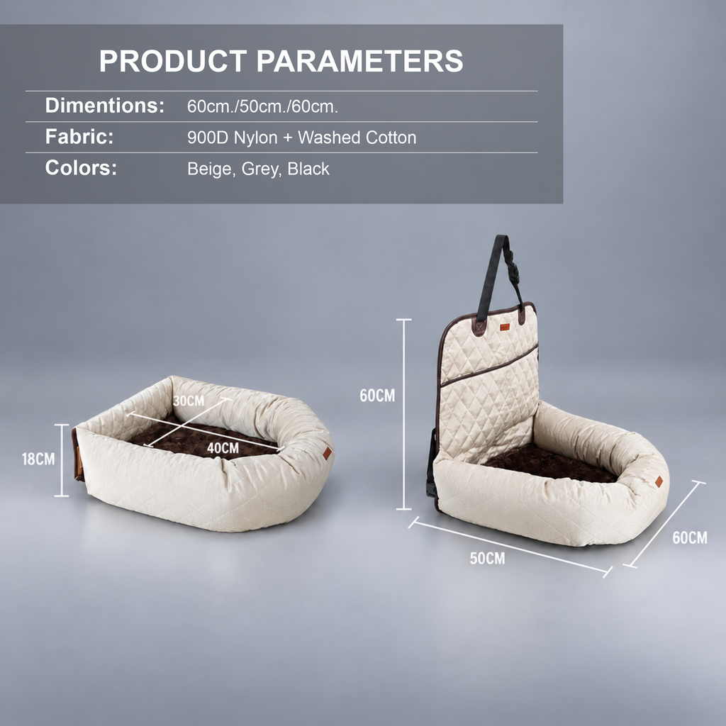 Dog Car Seat – Dog Car Bed with Thick Padding & Oxford Fabric Base