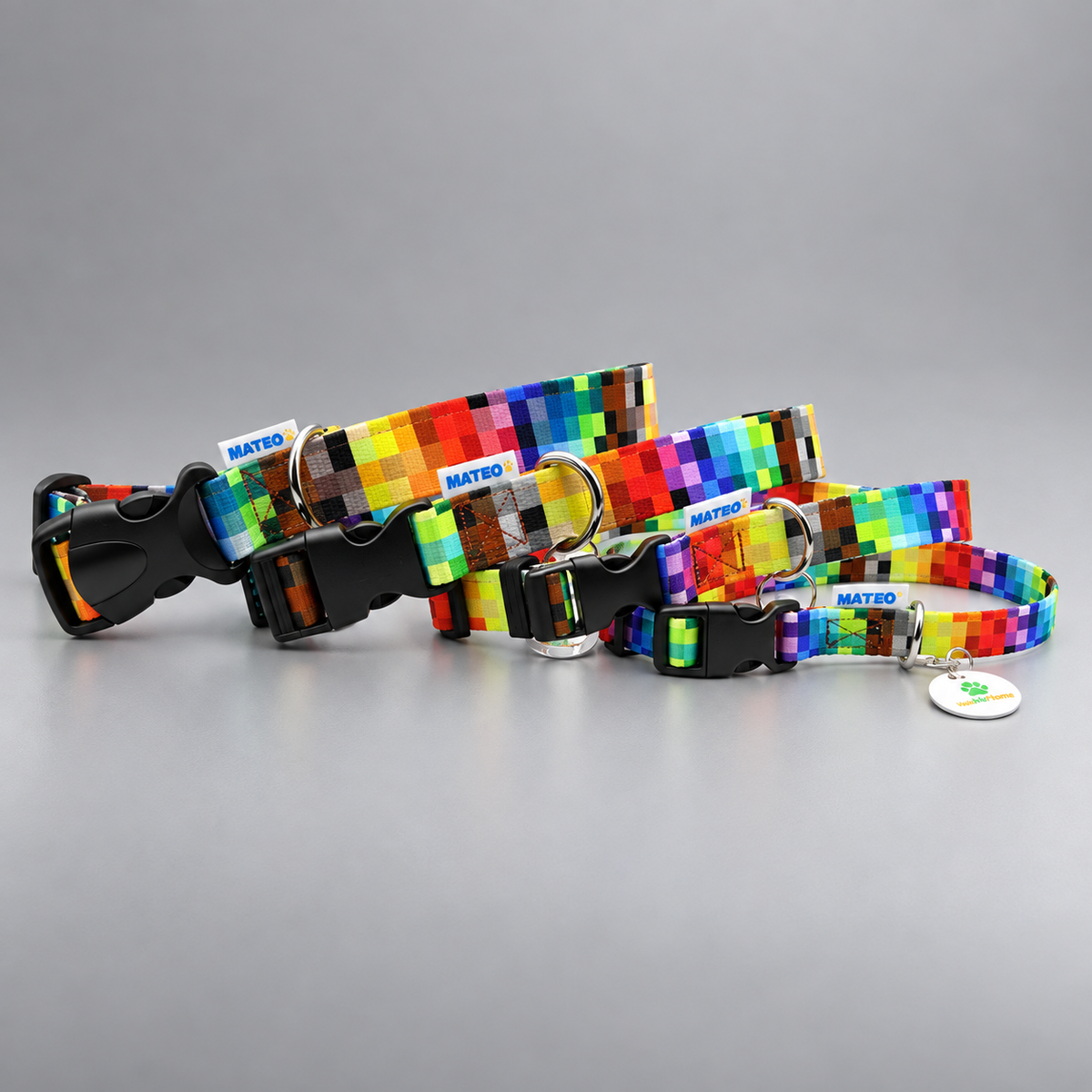 Matteo Dog Collar “Pixels” – Adjustable Dog Collar with Plastic Buckle