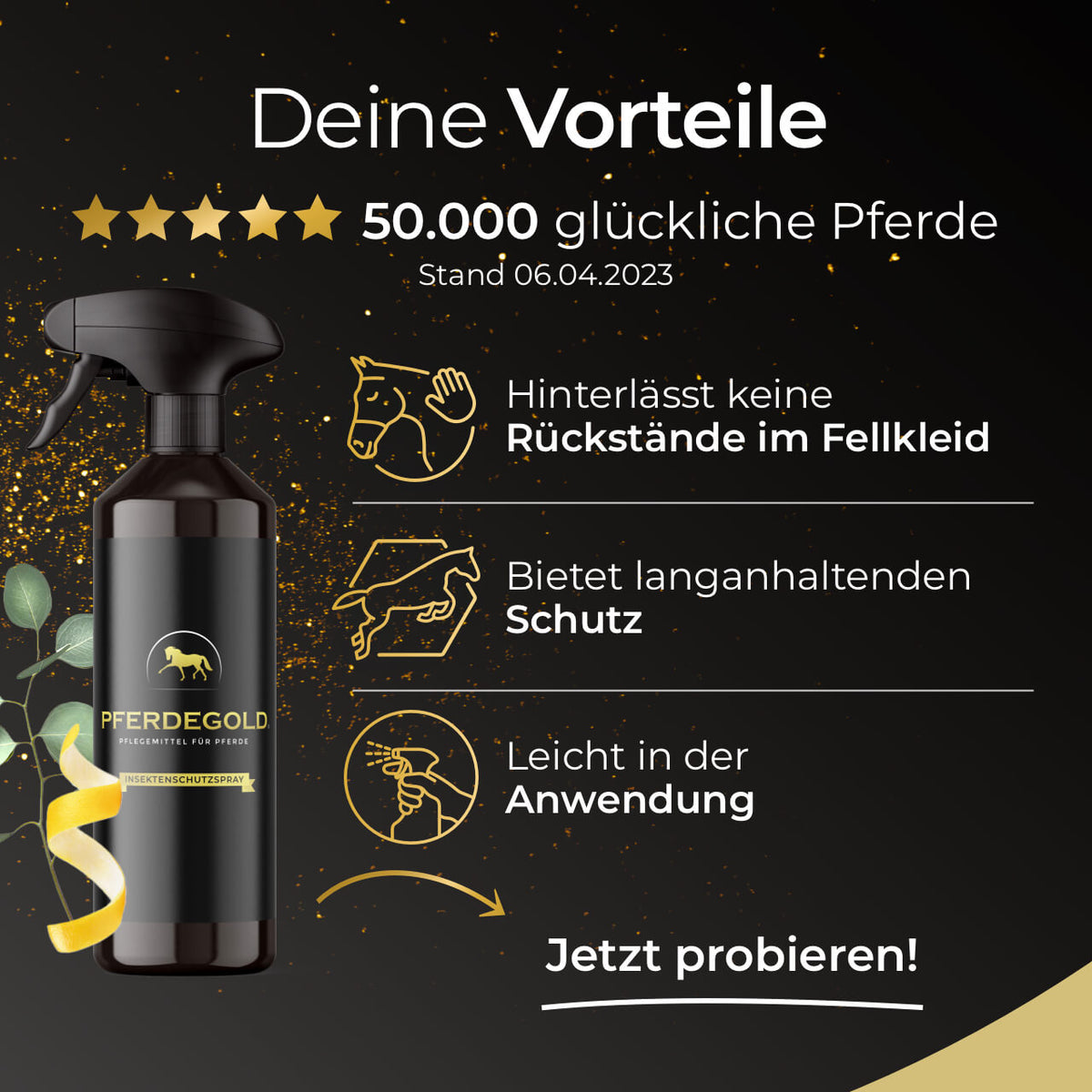 Pferdegold® Horse Fly Spray – Fly Spray for Horses, 500 ml Pump Bottle