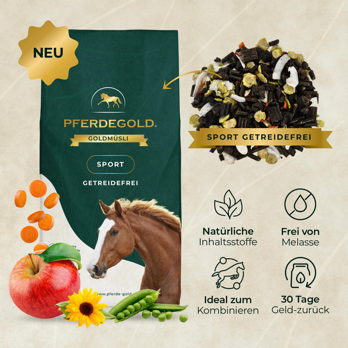 Pferdegold® Goldmüsli® Sport – Grain-Free Horse Feed, High Protein