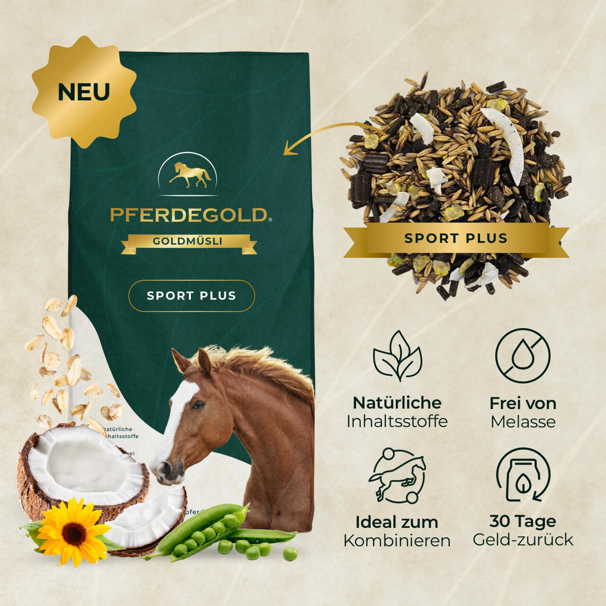 Pferdegold® Goldmüsli® Sport Plus – Oat-Based Competition Horse Feed