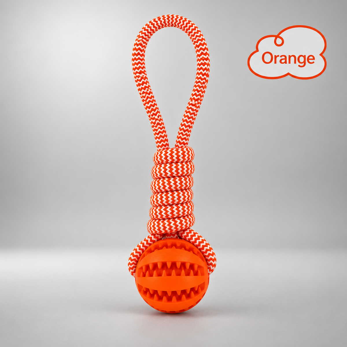 Dog Ball on a Rope – Rubber Dog Chew Toy with Cotton Rope, 25 cm