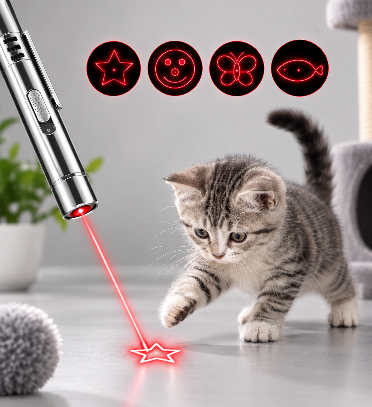 Rechargeable Cat Laser Toy 3-in-1 – Cat Laser Pointer, 4 Patterns & UV