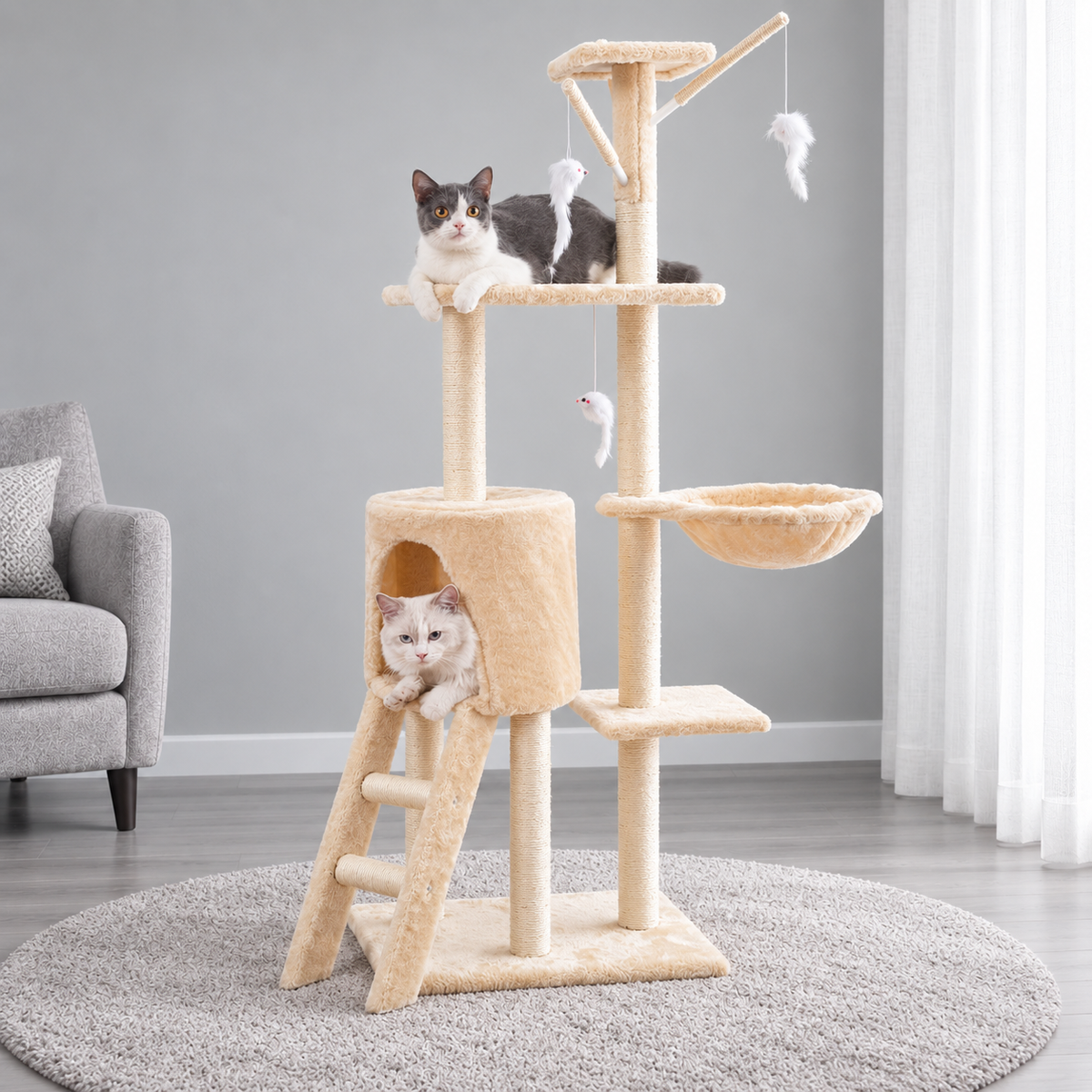 Medium Cat Tree, 138 cm – 5-Level Cat Tower with Sisal Posts