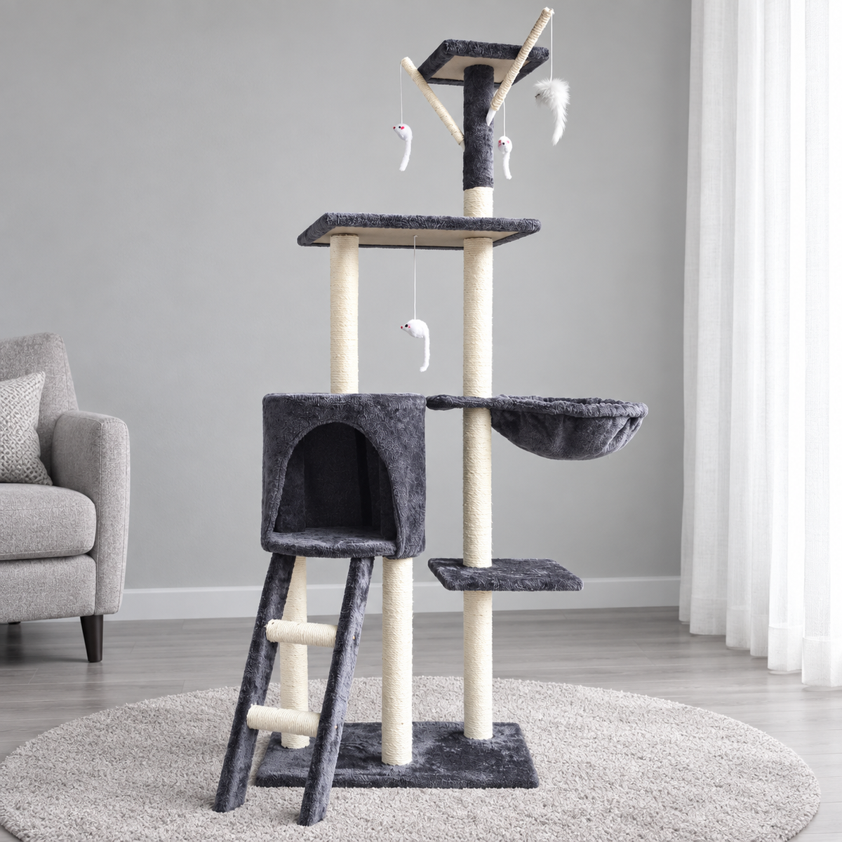 Medium Cat Tree, 138 cm – 5-Level Cat Tower with Sisal Posts