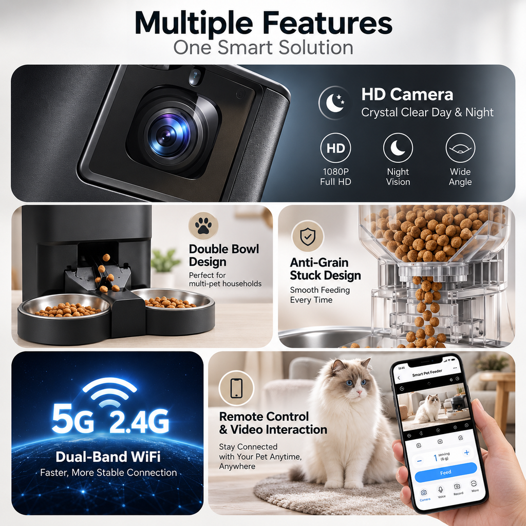 Automatic Cat Feeder with Camera – Wi-Fi Cat Feeder, HD, Cats & Dogs