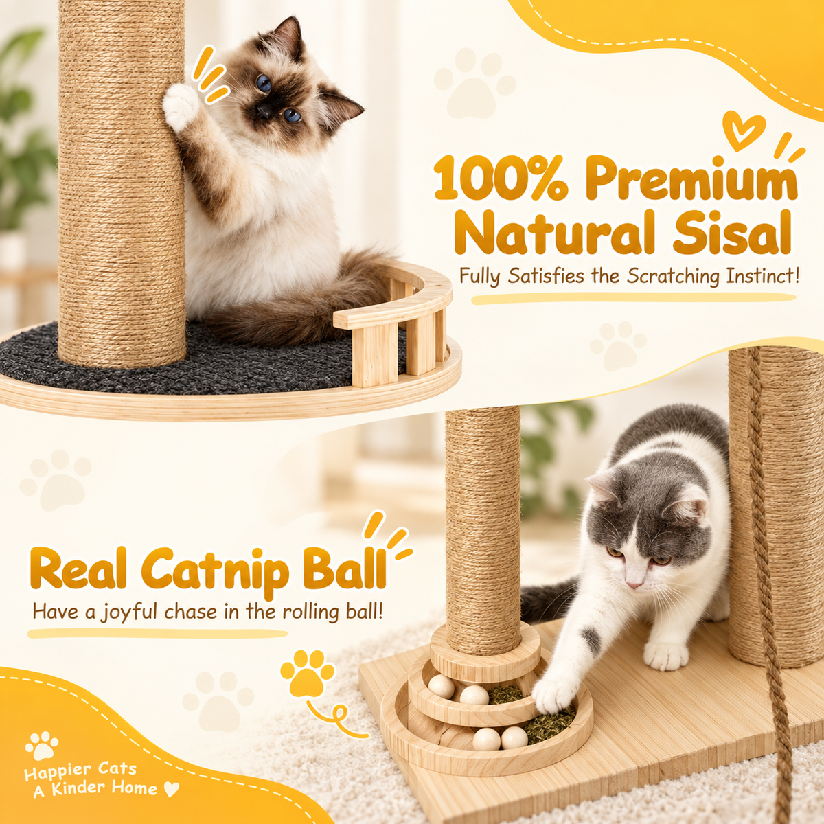 Floor-to-Ceiling Cat Tree, 206–279 cm – 6 Levels, Sisal Posts, Hammock