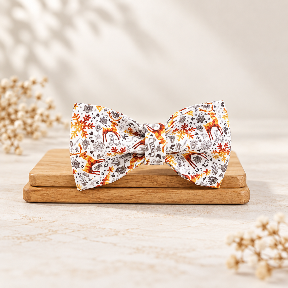 Christmas Dog Collar with Bow Tie – Dog Collar and Lead Set, Beige