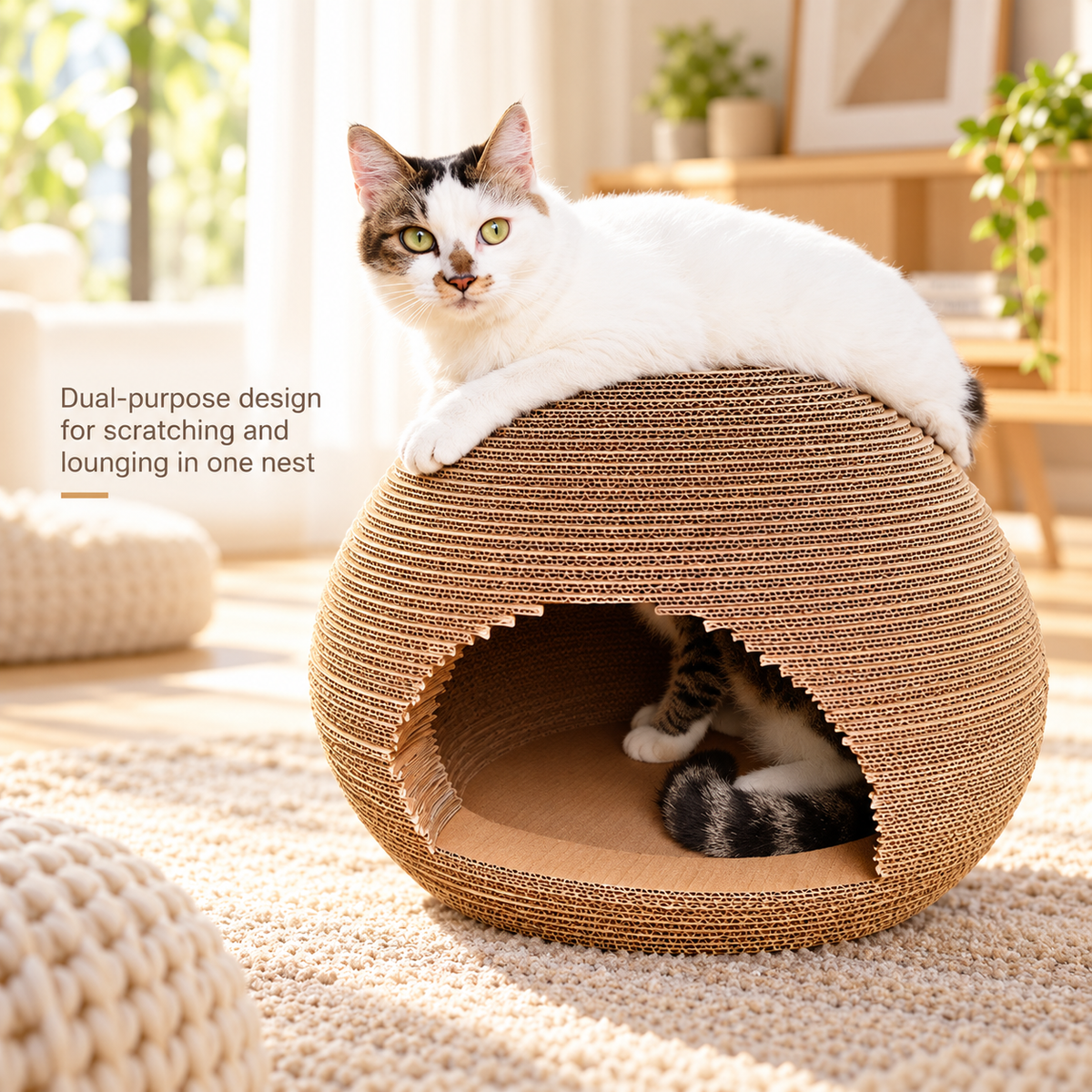 Cardboard Cat House & Cat Scratcher – Cat Scratching House with Catnip