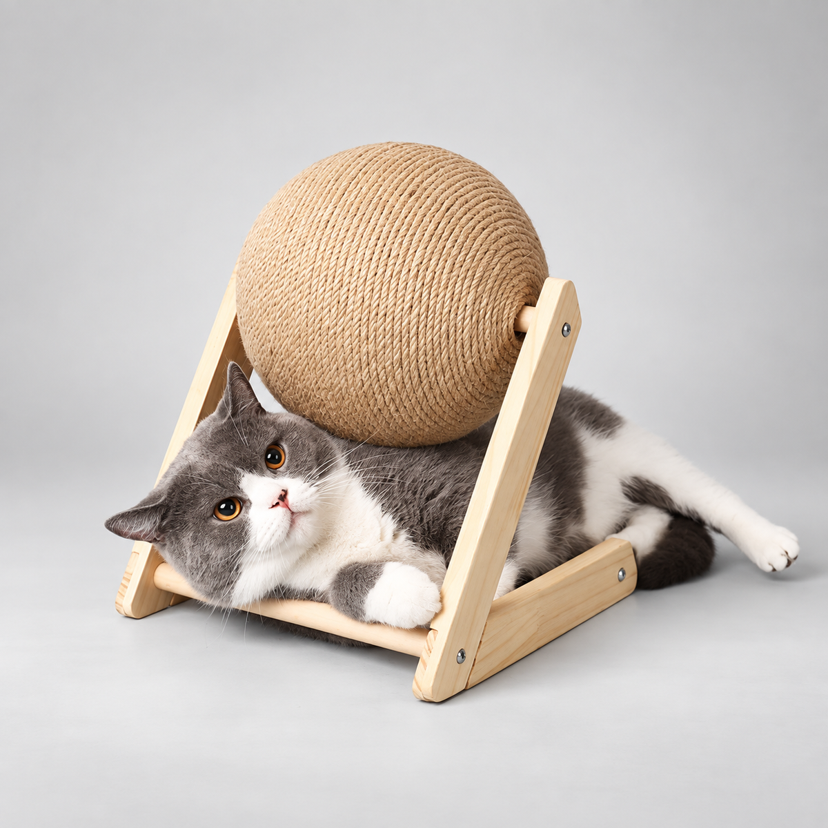 Sisal Cat Scratcher Ball – Cat Scratching Toy, Wooden Frame, 3 Designs