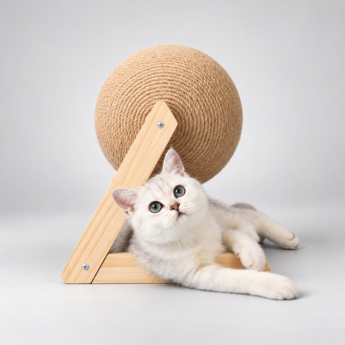 Sisal Cat Scratcher Ball – Cat Scratching Toy, Wooden Frame, 3 Designs