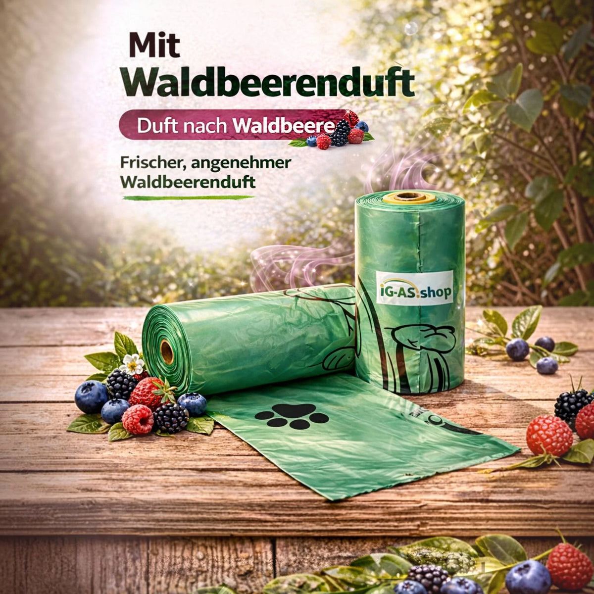 IG-AS Dog Poo Bags, Berry Scented – 360 Poo Bags for Dogs on 24 Rolls