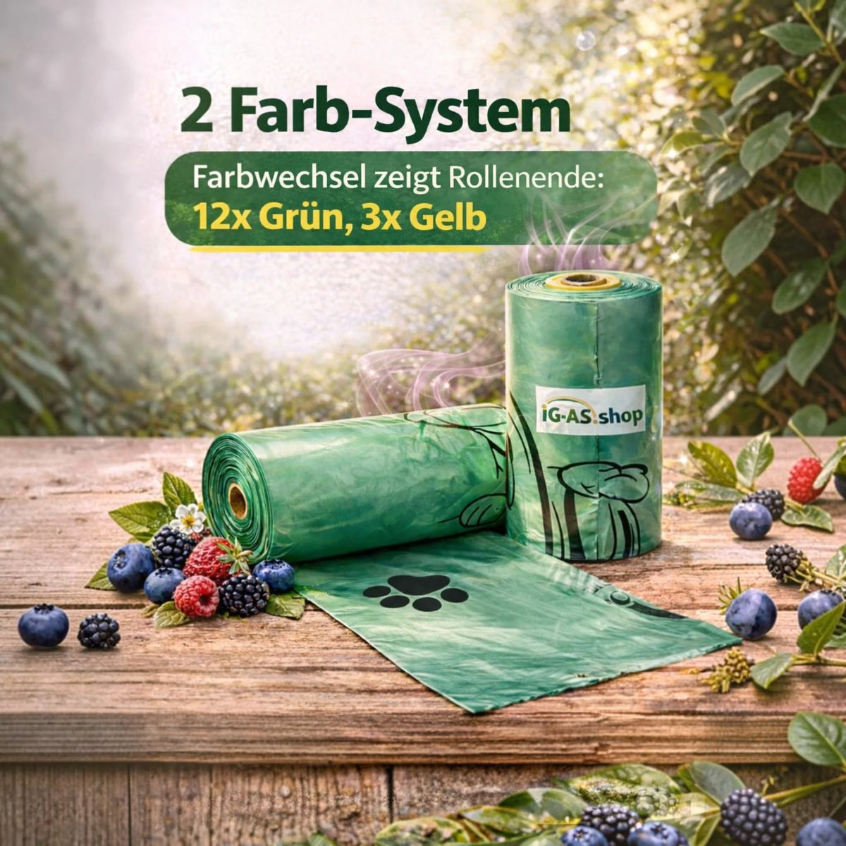 IG-AS Dog Poo Bags, Berry Scented – 360 Poo Bags for Dogs on 24 Rolls