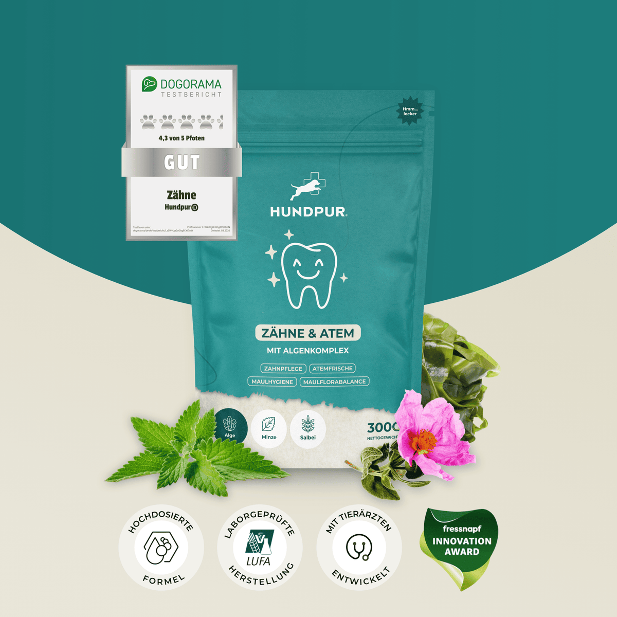 Hundpur® Teeth & Breath – Dog Dental Powder with Seaweed, for Plaque