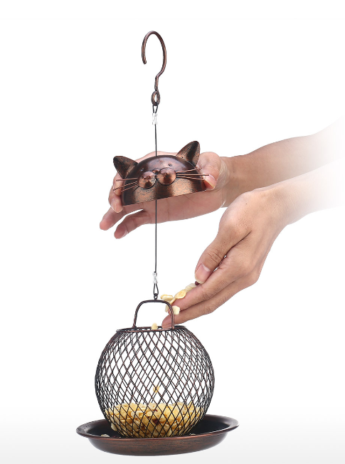Metal Bird Feeder in Cat Shape – Decorative Vintage Cat Bird Feeder